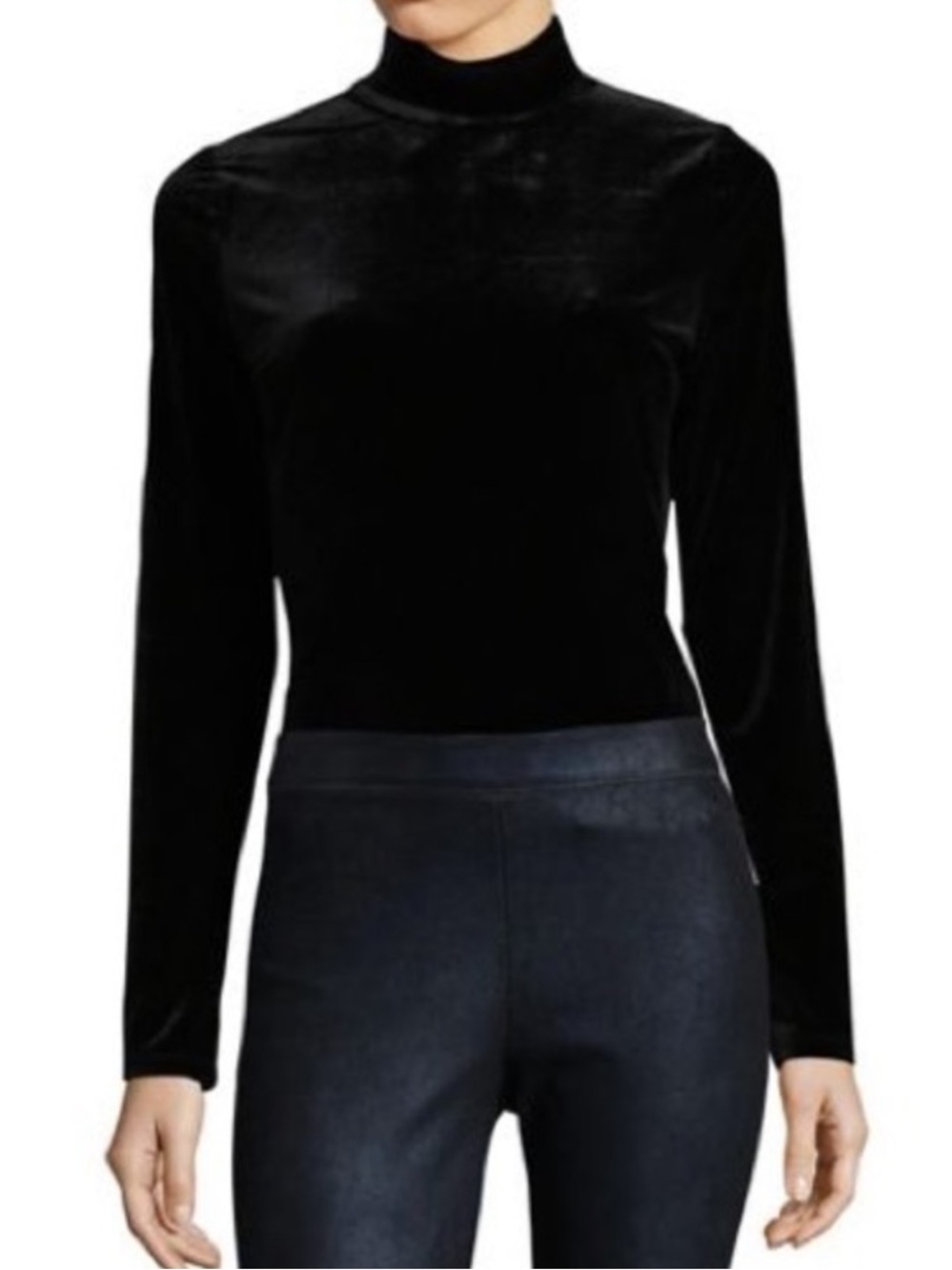 Elie Tahari Black Velvet Mock Neck Long Sleeve Bodysuit